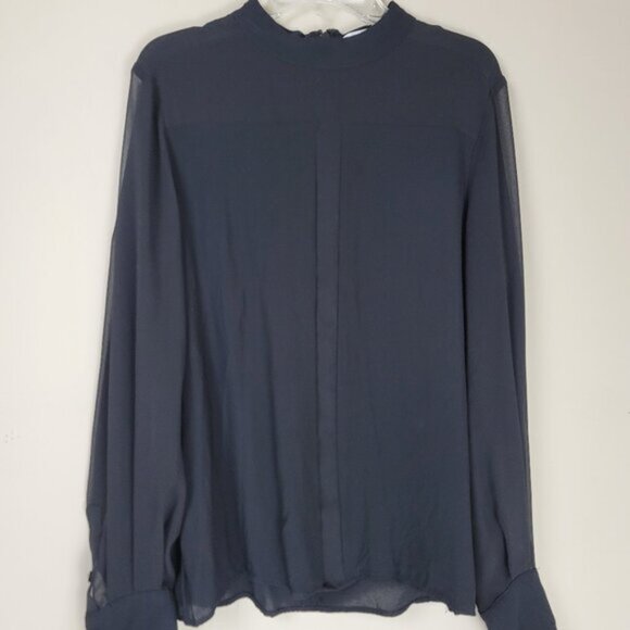 REISS Black Sheer High Neckline Blouse Classic Chic - Picture 6 of 10